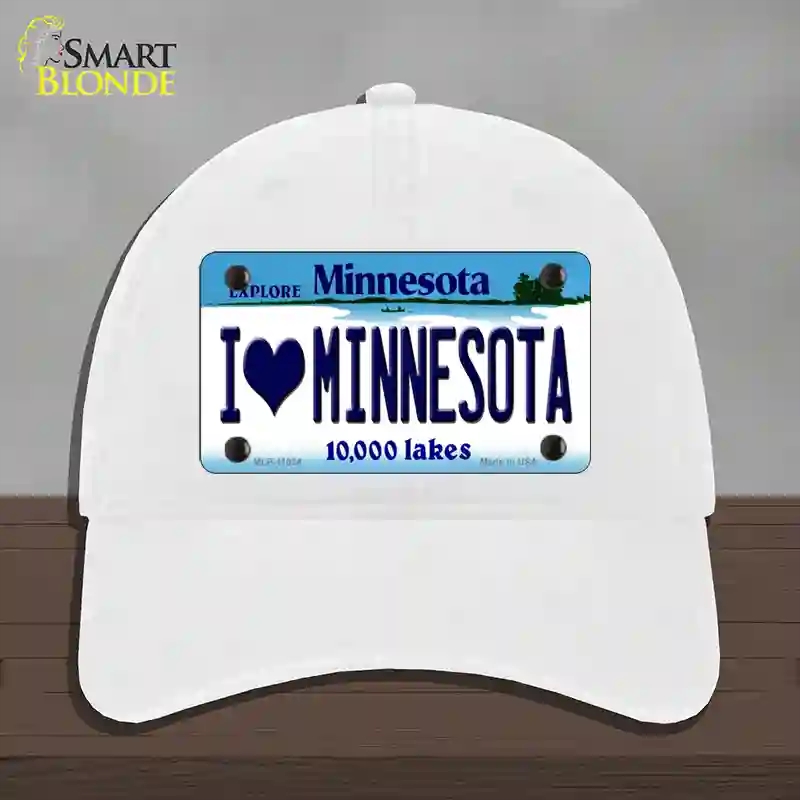 HAT14-MLP-11034 I Love Minnesota Novelty License Plate Hat, Unconstructed Cotton - White