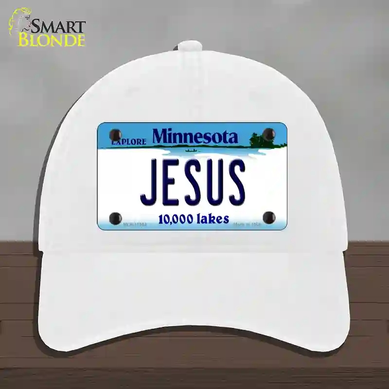 HAT14-MLP-11064 Jesus Minnesota State Novelty License Plate Hat, Unconstructed Cotton - White