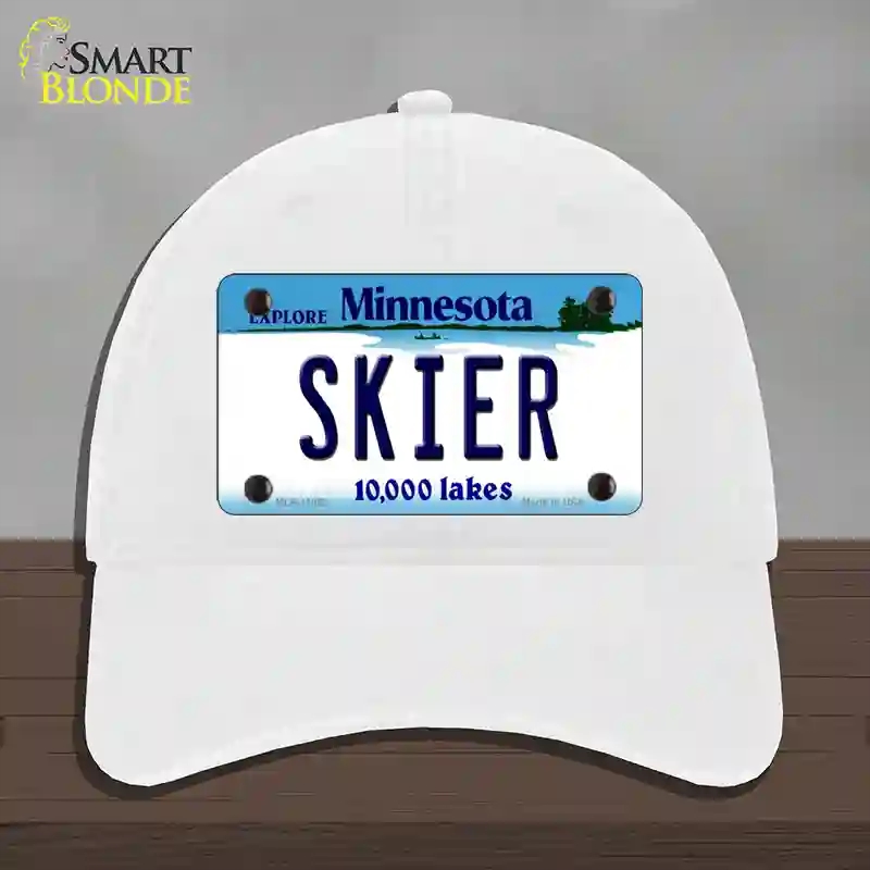 HAT14-MLP-11082 Skier Minnesota State Novelty License Plate Hat, Unconstructed Cotton - White
