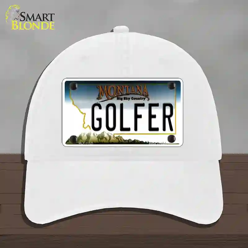 HAT14-MLP-11121 Golfer Montana State Novelty License Plate Hat, Unconstructed Cotton - White