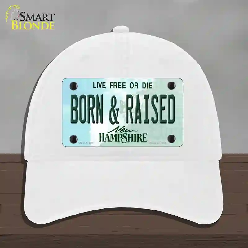 HAT14-MLP-11169 Born & Raised   Hampshire State Novelty License Plate Hat, Unconstructed Cotton - White