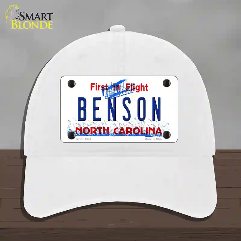 HAT14-MLP-12300 North Carolina Benson Novelty License Plate Hat, Unconstructed Cotton - White