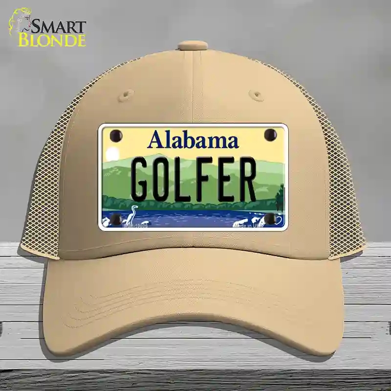 HAT15-MLP-10008 Golfer Alabama Novelty License Plate Hat, Mesh - Khaki