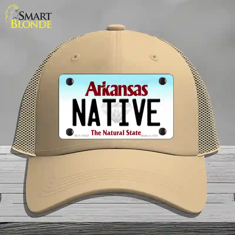 HAT15-MLP-10055 Native Arkansas Novelty License Plate Hat, Mesh - Khaki