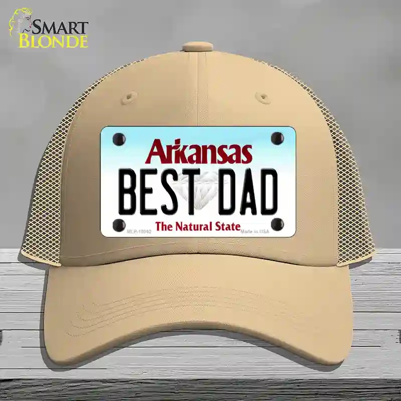 HAT15-MLP-10062 Best Dad Arkansas Novelty License Plate Hat, Mesh - Khaki