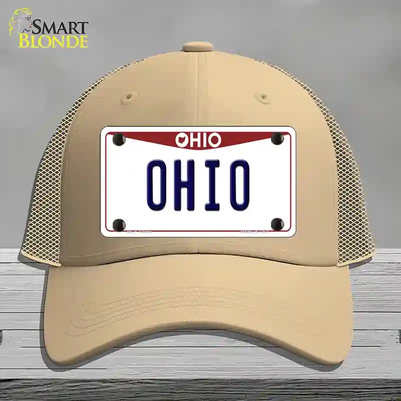 HAT15-MLP-10065 Ohio Maroon Novelty License Plate Hat, Mesh - Khaki