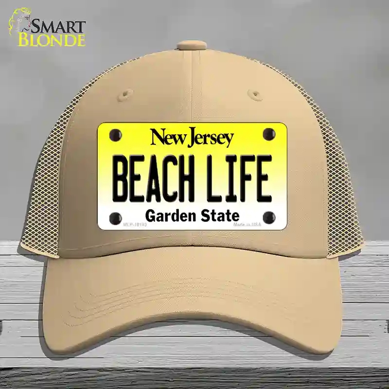 HAT15-MLP-10183 Beach Life   Jersey Novelty License Plate Hat, Mesh - Khaki