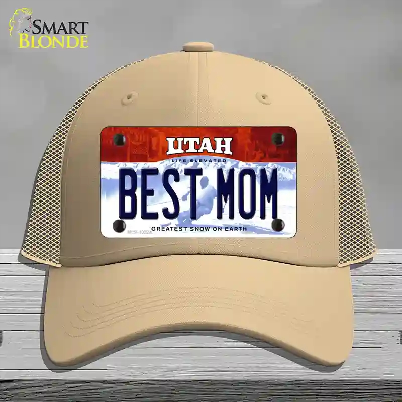 HAT15-MLP-10224 Best Mom Utah Novelty License Plate Hat, Mesh - Khaki