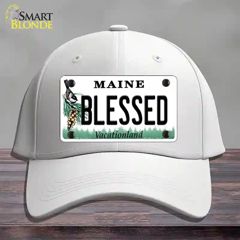 HAT21-MLP-10417 Blessed Maine Novelty License Plate Hat, Cotton - White