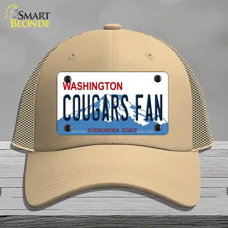 HAT15-MLP-12058 Washington Cougars Fan Novelty License Plate Hat, Mesh - Khaki