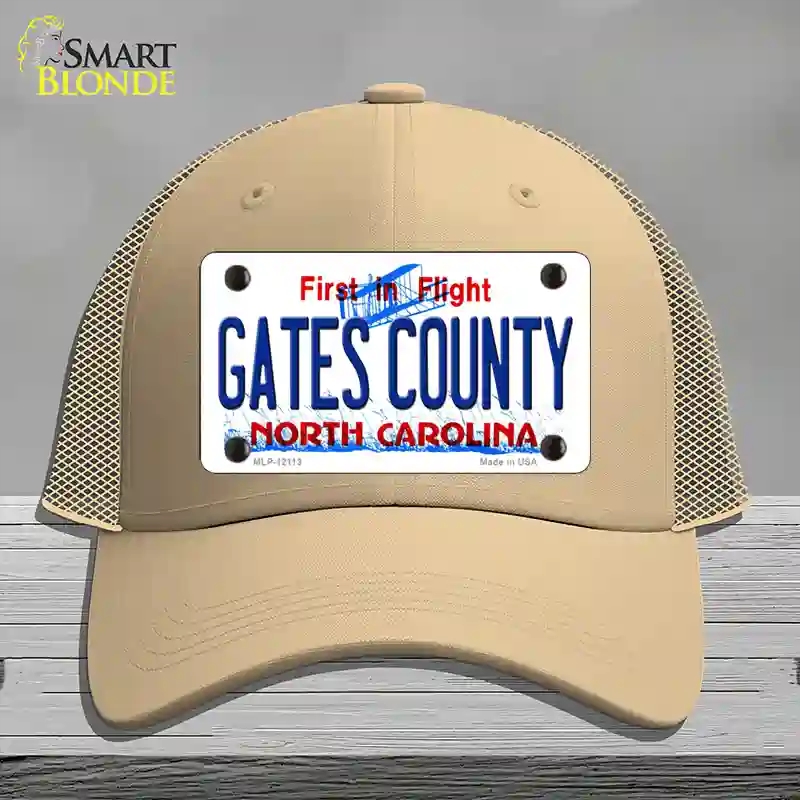 HAT15-MLP-12113 Gates County North Carolina State Novelty License Plate Hat, Mesh - Khaki
