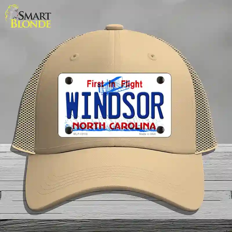 HAT15-MLP-12115 Windsor North Carolina State Novelty License Plate Hat, Mesh - Khaki
