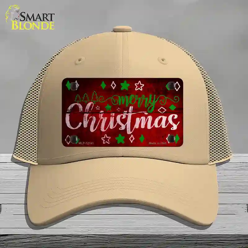 HAT15-MLP-12141 Merry Christmas Red Novelty License Plate Hat, Mesh - Khaki