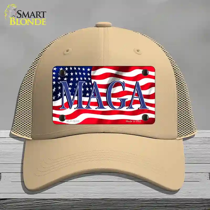 HAT15-MLP-12212 MAGA Flag Novelty License Plate Hat, Mesh - Khaki