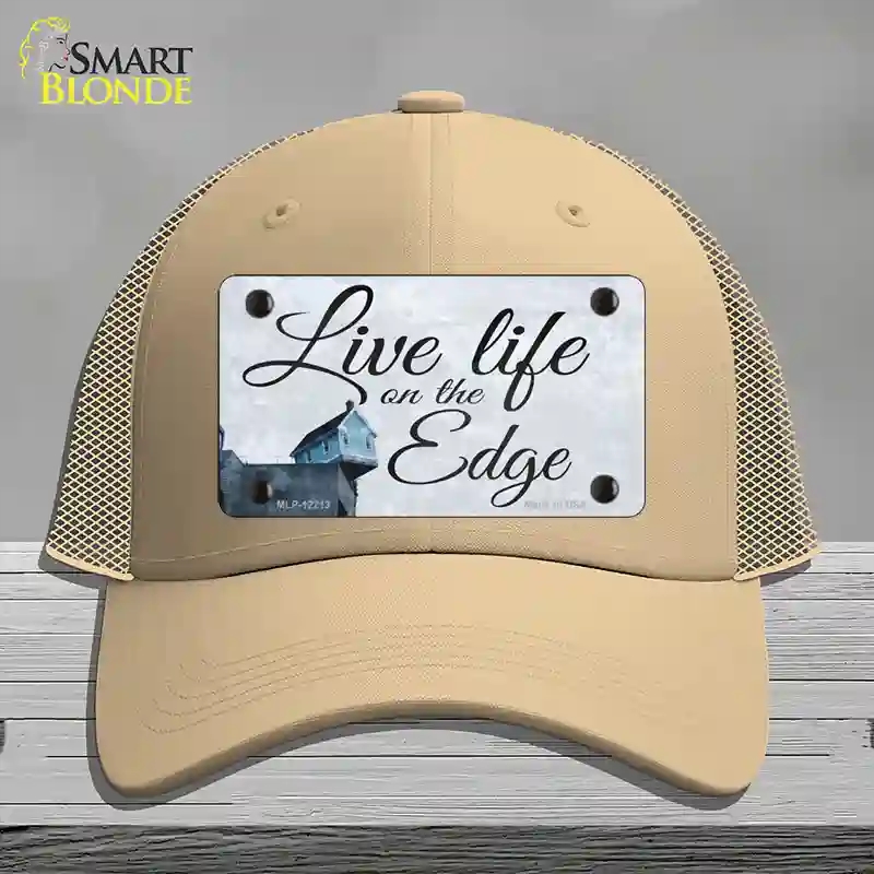 HAT15-MLP-12213 Live Life on the Edge Novelty License Plate Hat, Mesh - Khaki