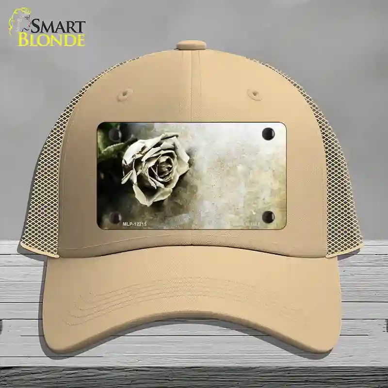 HAT15-MLP-12215 Black & White Rose Novelty License Plate Hat, Mesh - Khaki