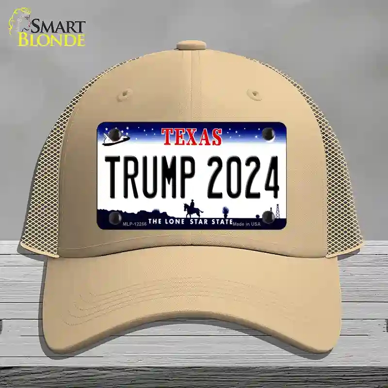 HAT15-MLP-12256 Trump 2024 Texas Novelty License Plate Hat, Mesh - Khaki
