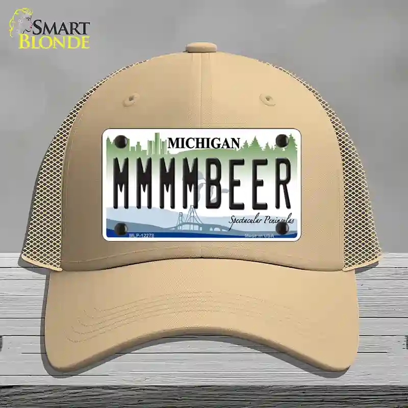 HAT15-MLP-12278 Michigan MMMMBeer Novelty License Plate Hat, Mesh - Khaki