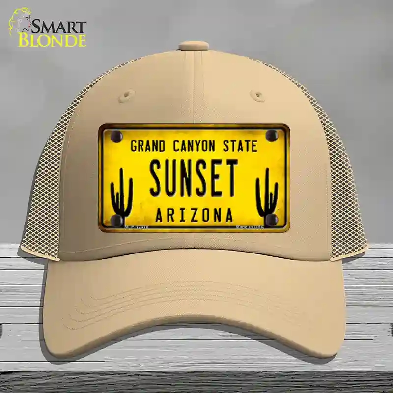 HAT15-MLP-12318 Arizona Sunset Novelty License Plate Hat, Mesh - Khaki