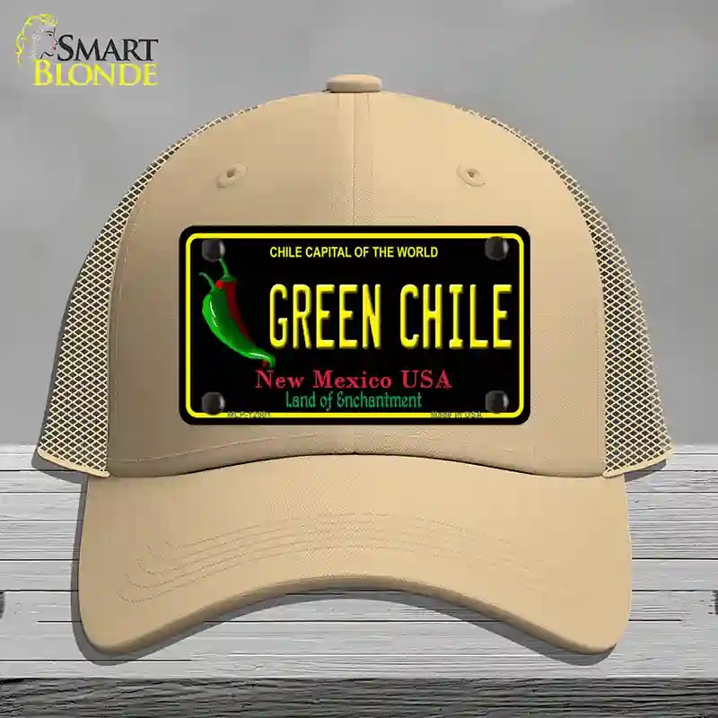 HAT15-MLP-12501 Green Chile   Mexico Black Novelty License Plate Hat, Mesh - Khaki