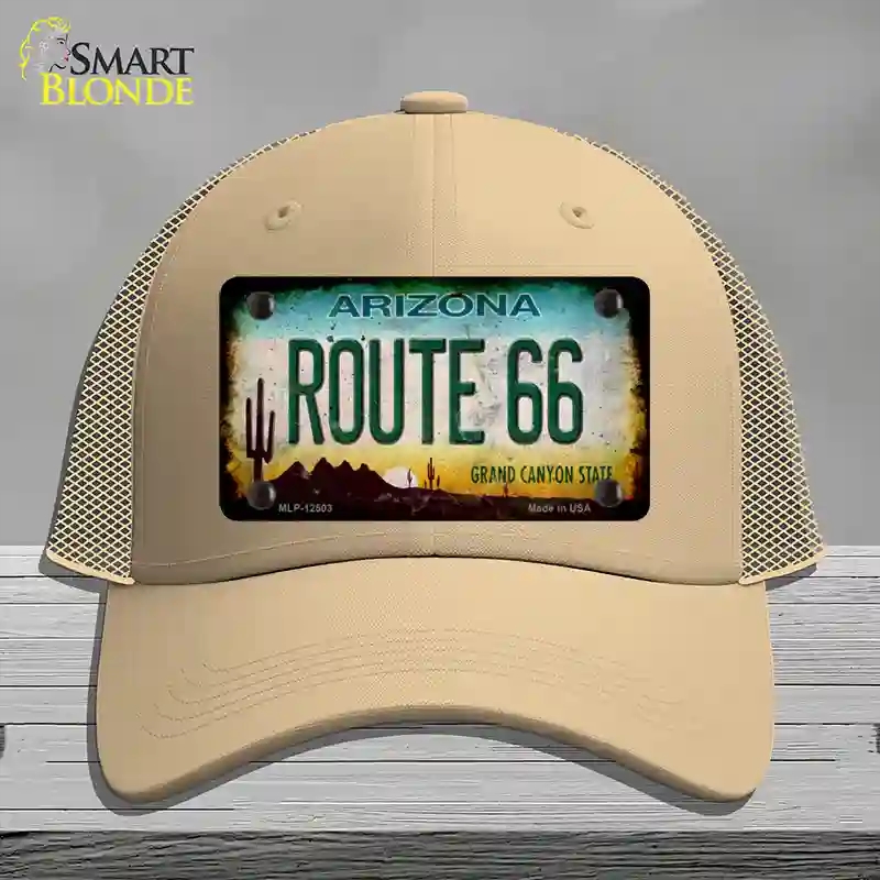 HAT15-MLP-12503 Route 66 Arizona Rusty Novelty License Plate Hat, Mesh - Khaki
