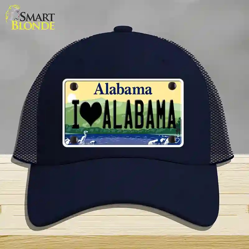 HAT16-MLP-10013 I Love Alabama Novelty License Plate Hat, Mesh - Navy