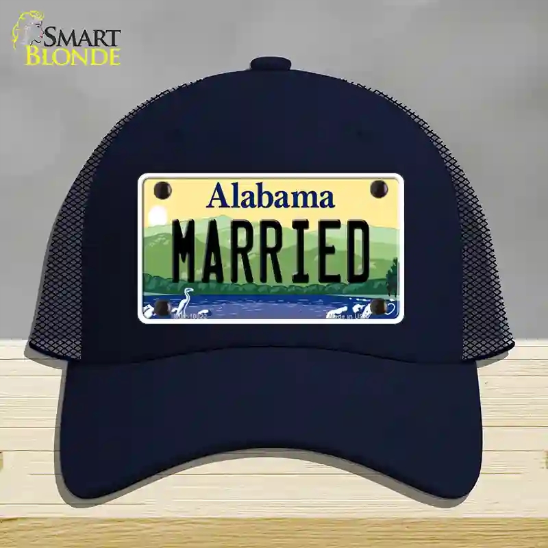 HAT16-MLP-10022 Married Alabama Novelty License Plate Hat, Mesh - Navy