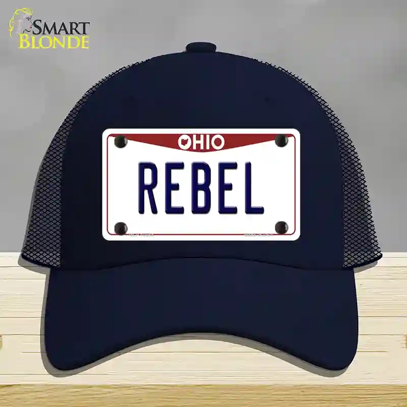 HAT16-MLP-10084 Rebel Ohio Novelty License Plate Hat, Mesh - Navy