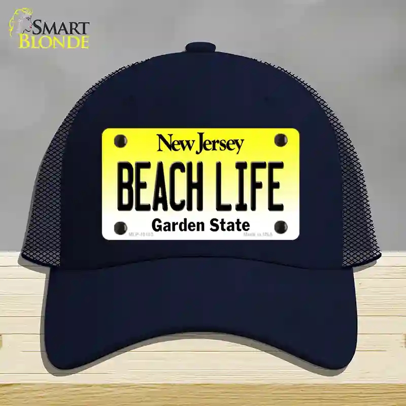 HAT16-MLP-10183 Beach Life   Jersey Novelty License Plate Hat, Mesh - Navy