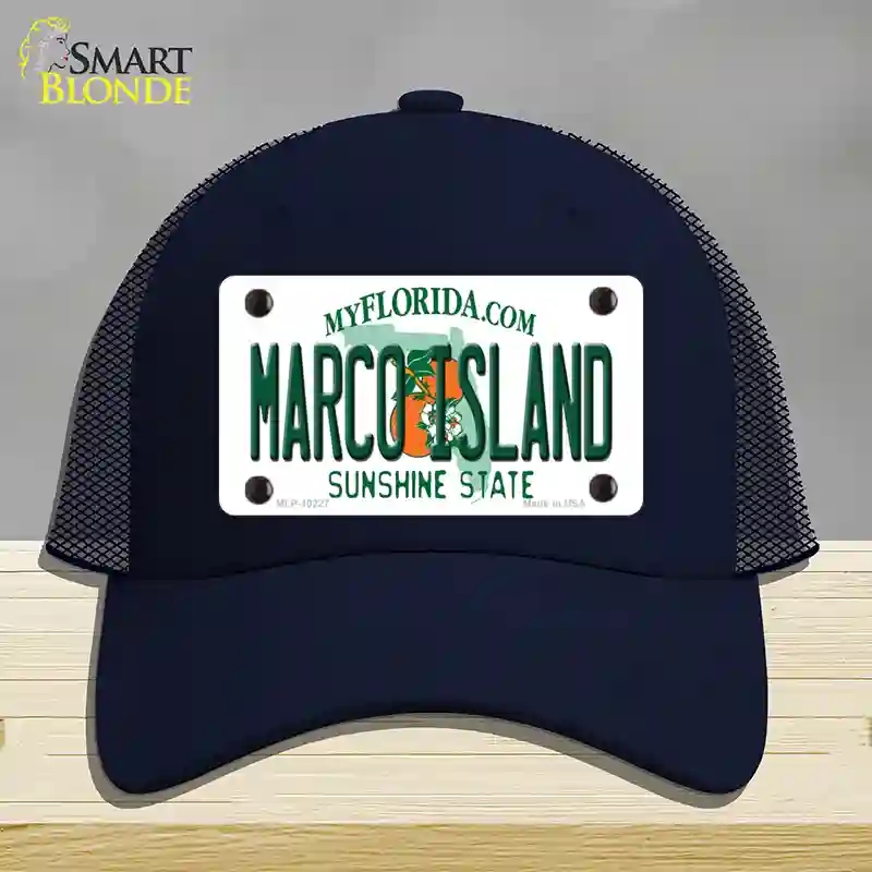 HAT16-MLP-10227 Marco Island Florida Novelty License Plate Hat, Mesh - Navy