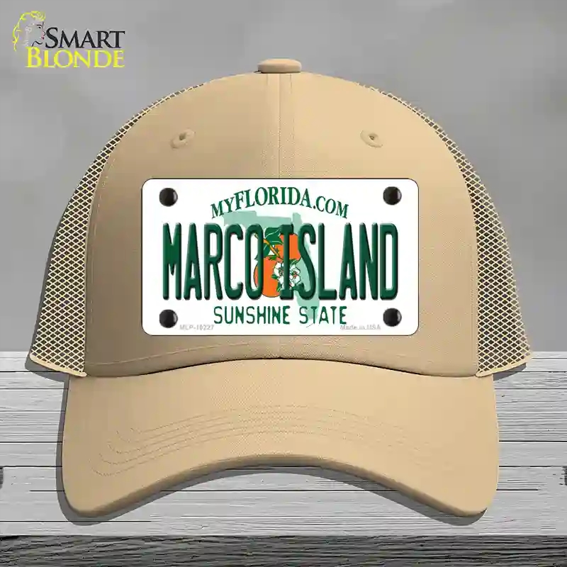 HAT15-MLP-10227 Marco Island Florida Novelty License Plate Hat, Mesh - Khaki