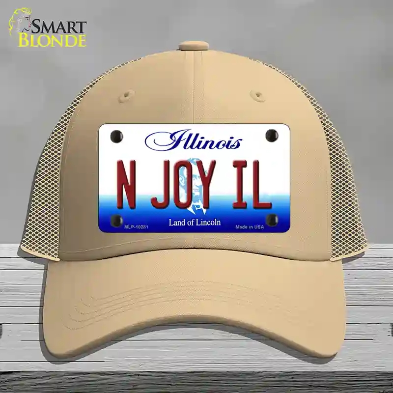 HAT15-MLP-10281 N Joy IL Illinois Novelty License Plate Hat, Mesh - Khaki