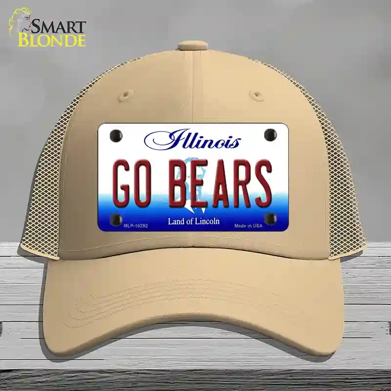HAT15-MLP-10292 Go Bears Illinois Novelty License Plate Hat, Mesh - Khaki