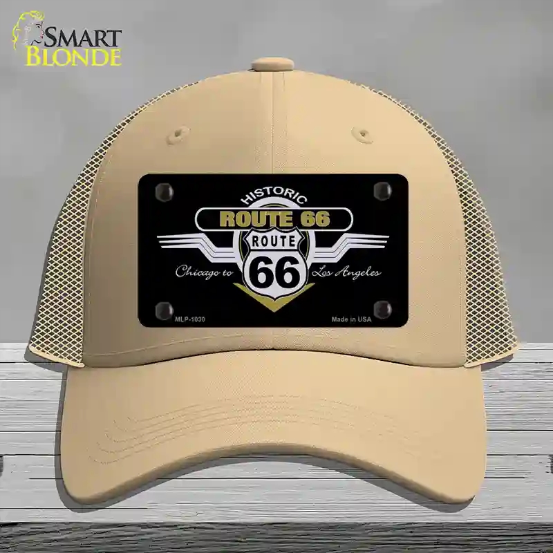 HAT15-MLP-1030 Route 66 Shield Wings Novelty License Plate Hat, Mesh - Khaki