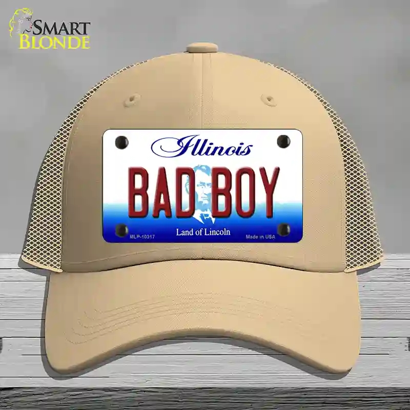 HAT15-MLP-10317 Bad Boy Illinois Novelty License Plate Hat, Mesh - Khaki