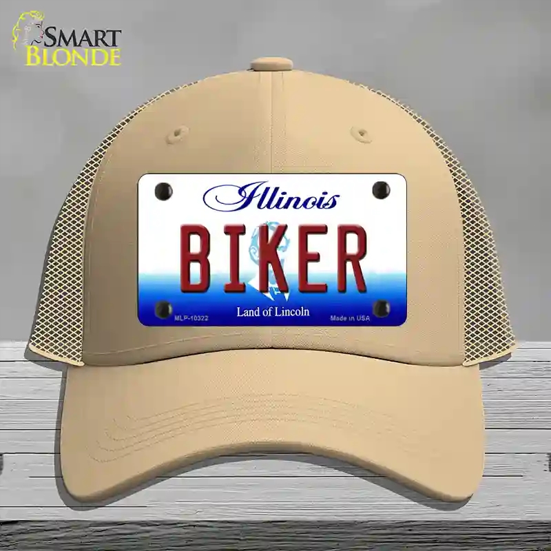 HAT15-MLP-10322 Biker Illinois Novelty License Plate Hat, Mesh - Khaki