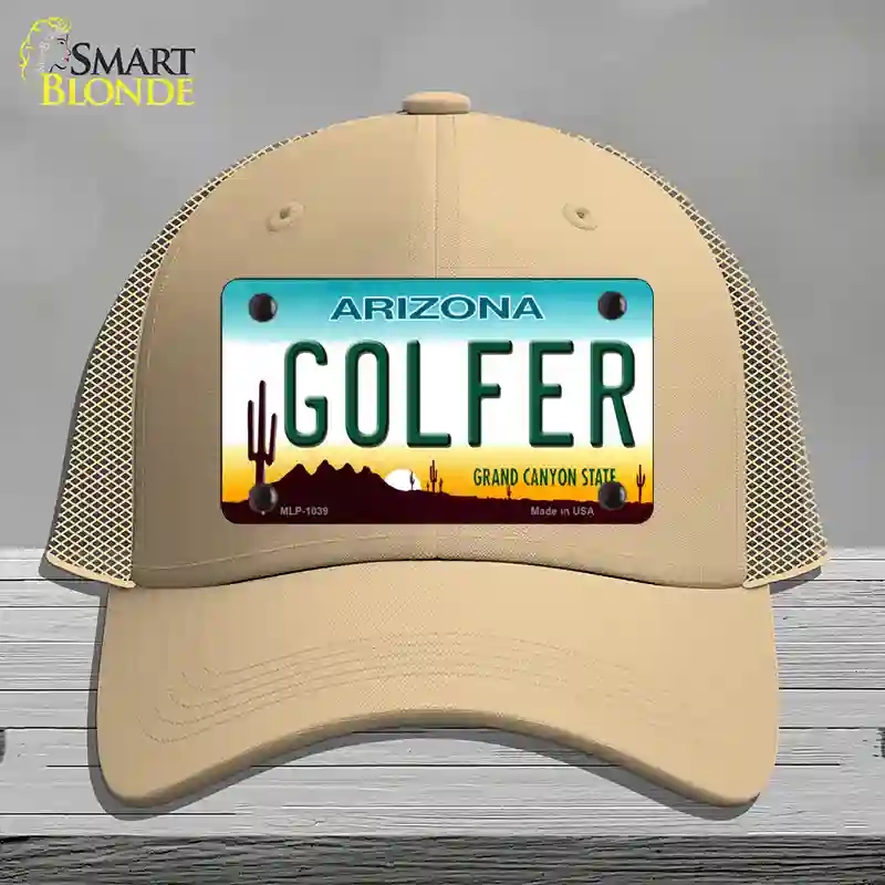 HAT15-MLP-1039 Golfer Arizona Novelty License Plate Hat, Mesh - Khaki