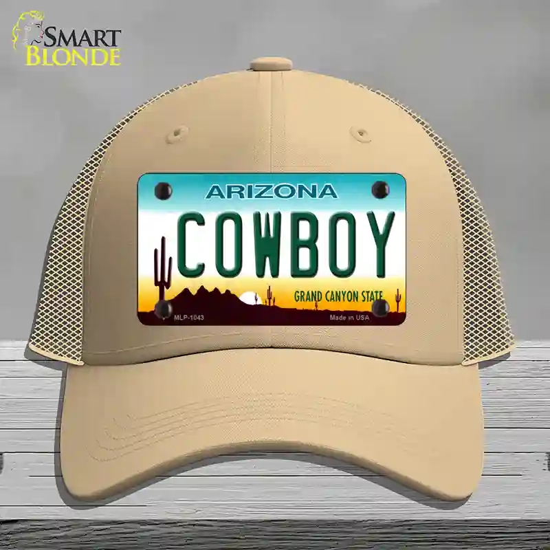 HAT15-MLP-1043 Cowboy Arizona Novelty License Plate Hat, Mesh - Khaki