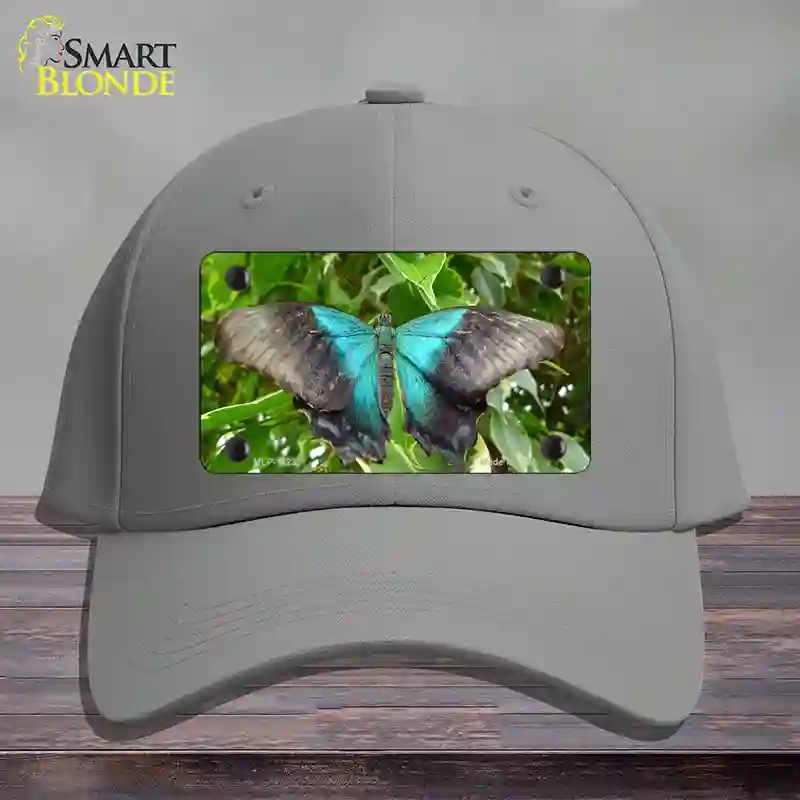HAT23-MLP-11237 Butterfly Blue & Black Novelty License Plate Hat, Cotton - Gray
