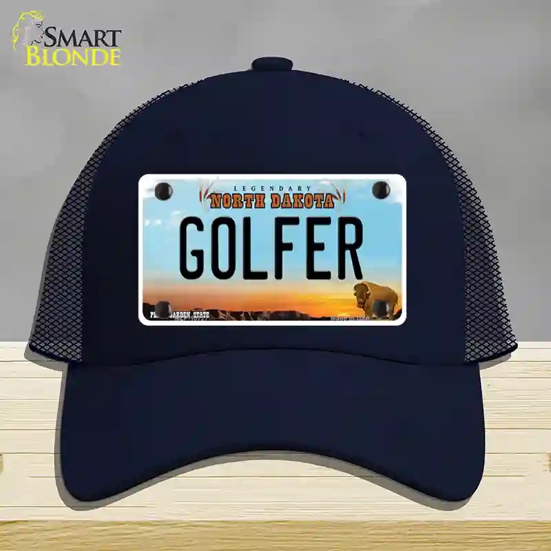 HAT16-MLP-10727 Golfer North Dakota Novelty License Plate Hat, Mesh - Navy