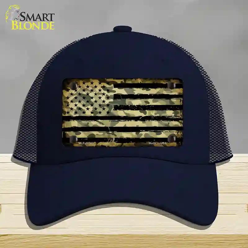 HAT16-MLP-10742 Camo American Flag Novelty License Plate Hat, Mesh - Navy