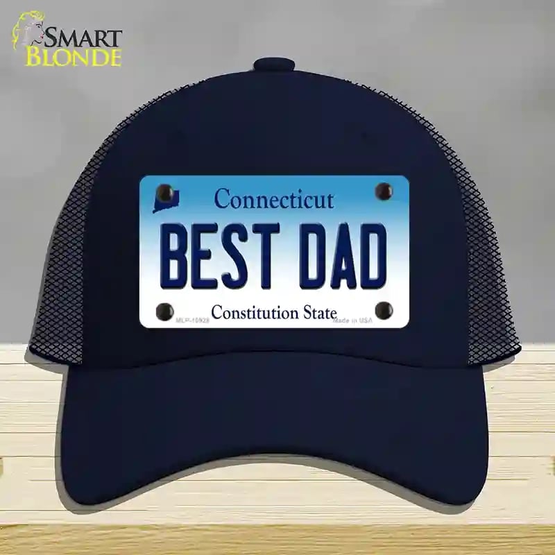 HAT16-MLP-10928 Best Dad Connecticut Novelty License Plate Hat, Mesh - Navy