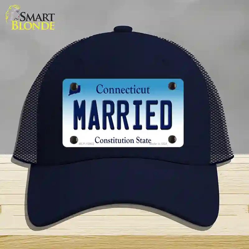 HAT16-MLP-10932 Married Connecticut Novelty License Plate Hat, Mesh - Navy