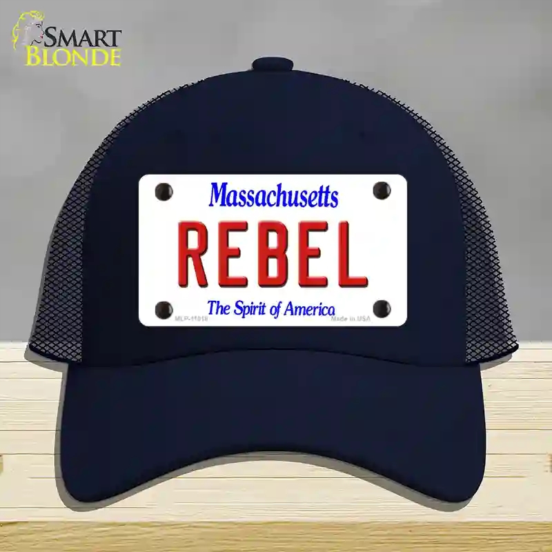 HAT16-MLP-11018 Rebel Massachusetts Novelty License Plate Hat, Mesh - Navy
