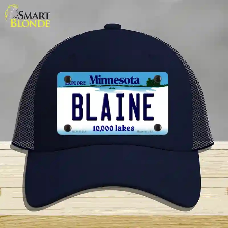 HAT16-MLP-11048 Blaine Minnesota State Novelty License Plate Hat, Mesh - Navy