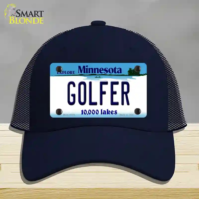 HAT16-MLP-11075 Golfer Minnesota State Novelty License Plate Hat, Mesh - Navy
