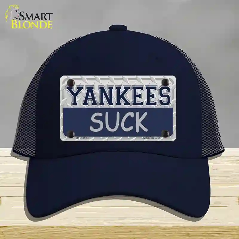 HAT16-MLP-1123 Yankees Suck Novelty License Plate Hat, Mesh - Navy