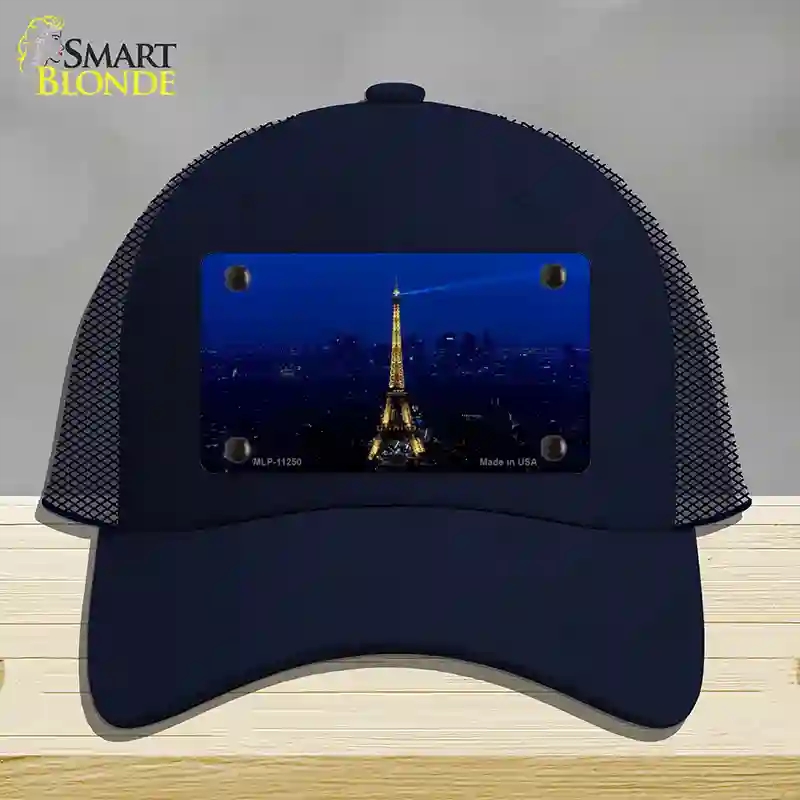 HAT16-MLP-11250 Eiffel Tower Night with City Skyline Novelty License Plate Hat, Mesh - Navy