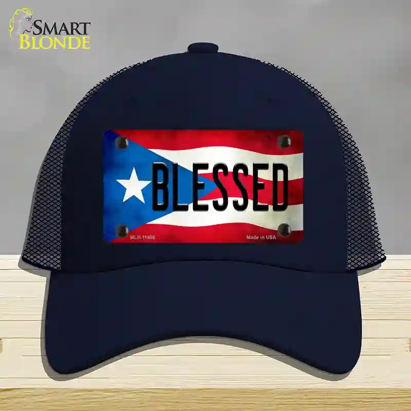 HAT16-MLP-11406 Blessed Puerto Rico Flag Novelty License Plate Hat, Mesh - Navy