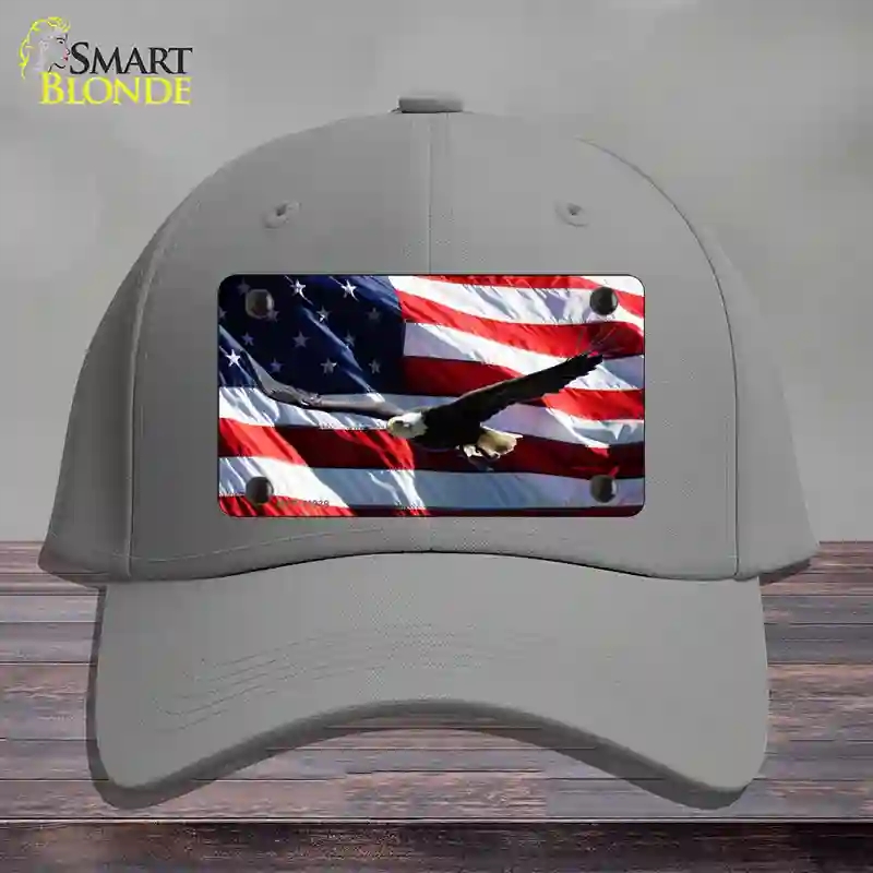 HAT23-MLP-11939 Soaring Eagle Flag Novelty License Plate Hat, Cotton - Gray